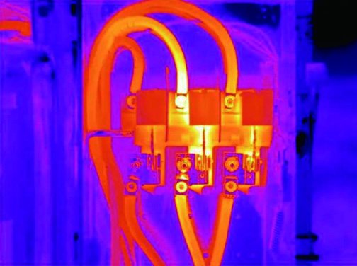 Thermal image of cable terminations showing temperature at each lug